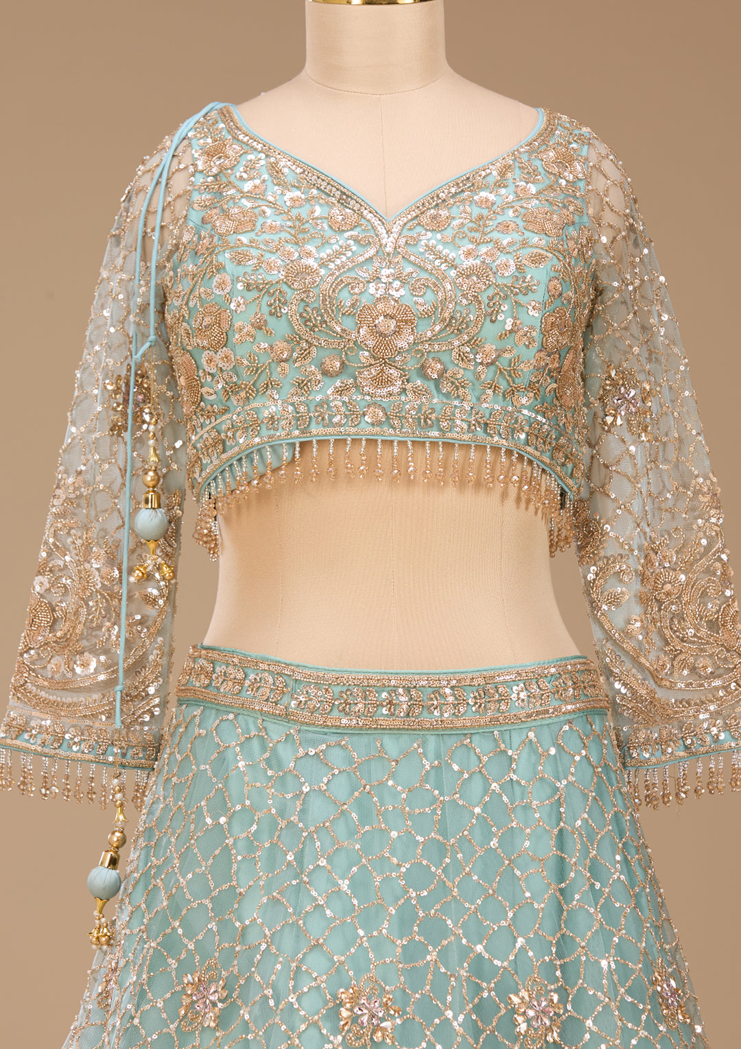 Sky Blue Cutdana Net Readymade Lehenga