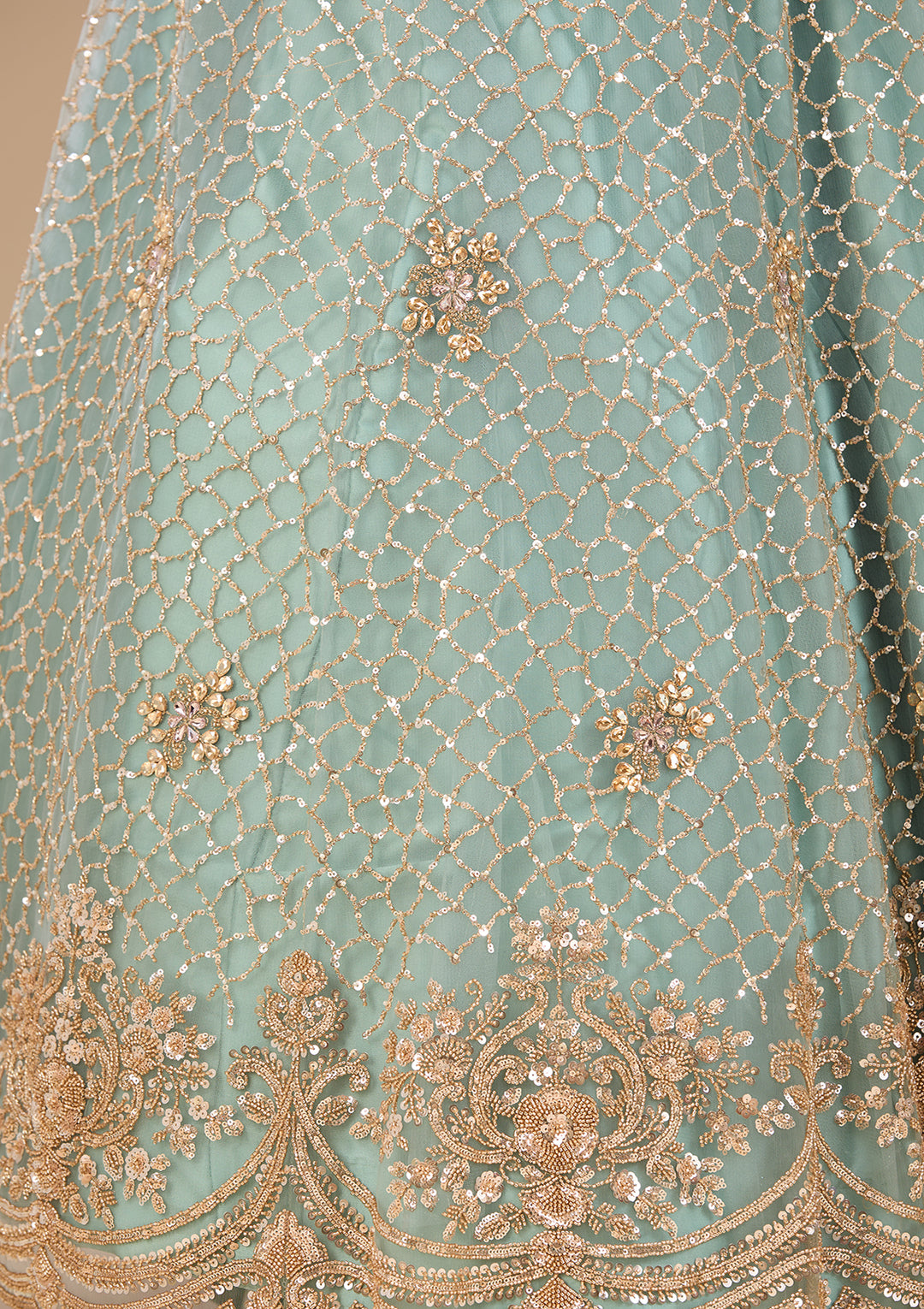 Sky Blue Cutdana Net Readymade Lehenga