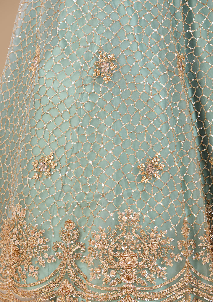 Sky Blue Cutdana Net Readymade Lehenga