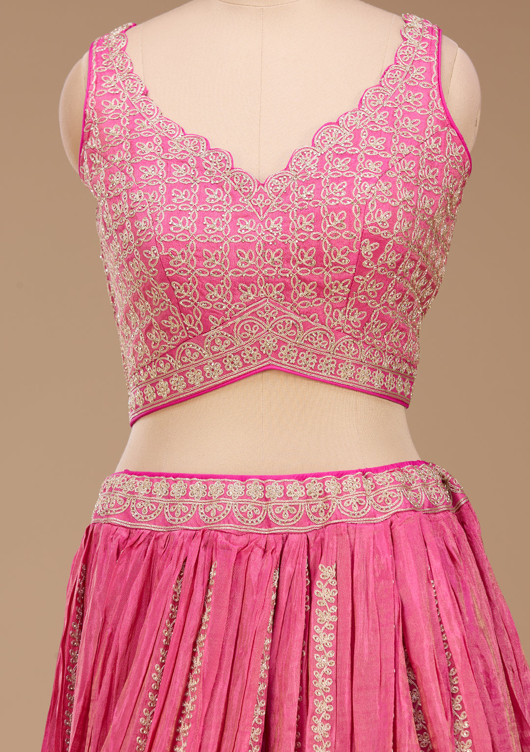 Cording Rani Pink Tissue Stitched Lehenga Blouse With Dupatta