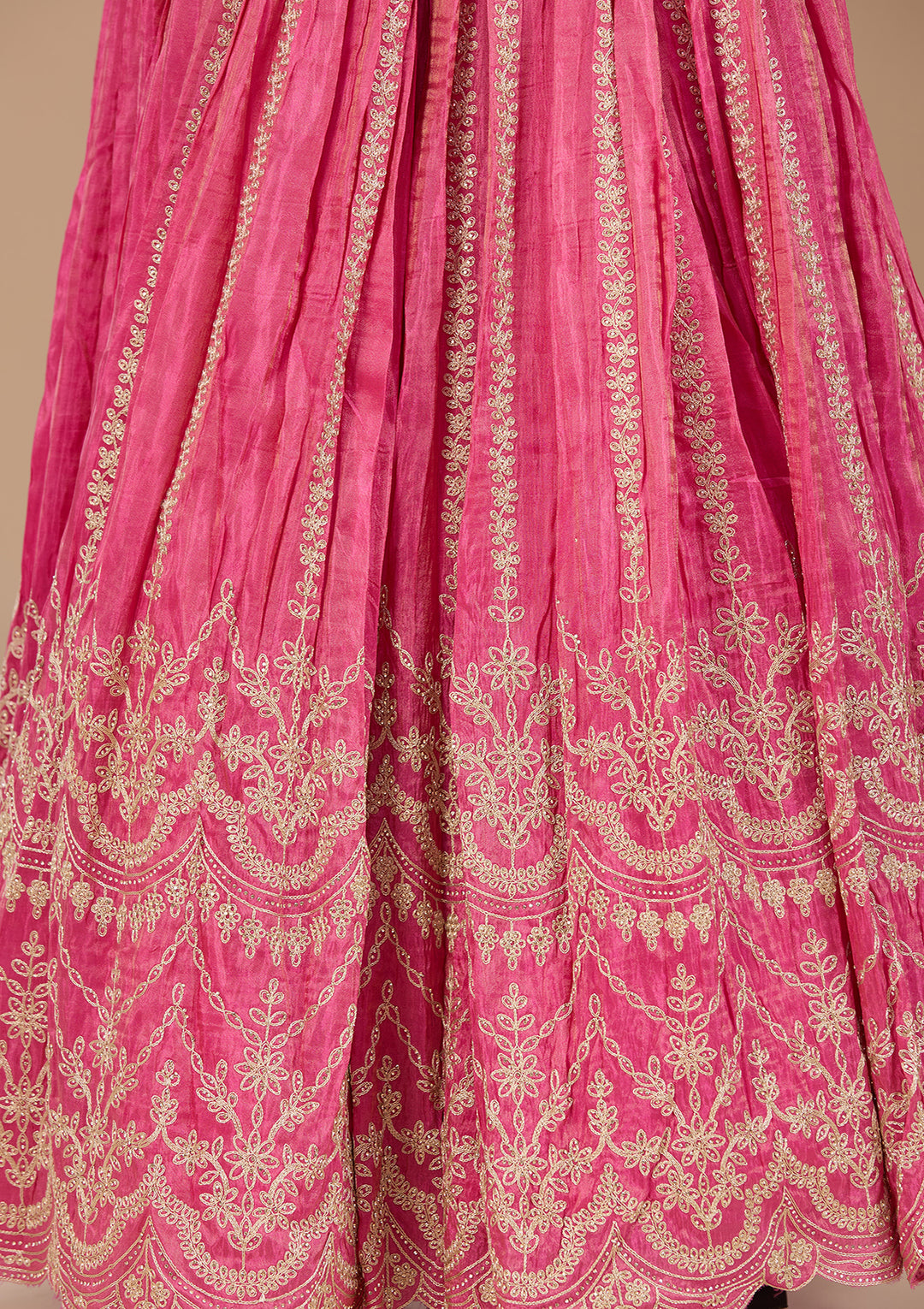 Cording Rani Pink Tissue Stitched Lehenga Blouse With Dupatta
