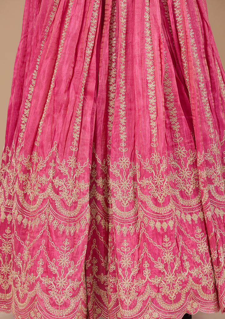 Cording Rani Pink Tissue Stitched Lehenga Blouse With Dupatta