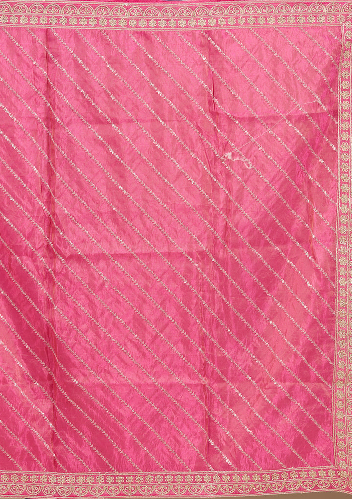 Cording Rani Pink Tissue Stitched Lehenga Blouse With Dupatta