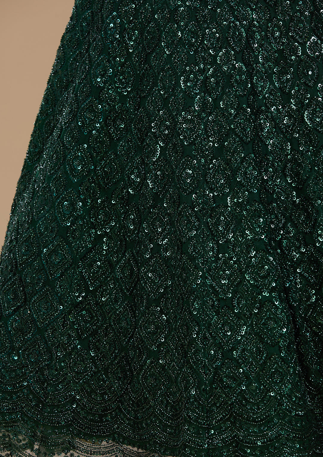 Cutdana Bottle Green Net Stitched Lehenga Blouse With Dupatta