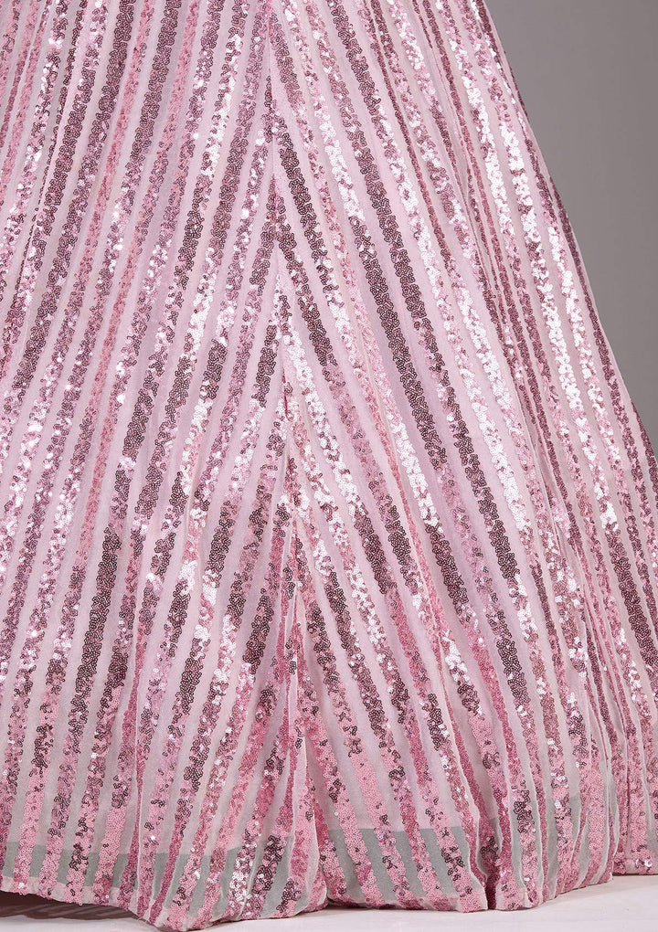 Pink Sequins Net Readymade Gown