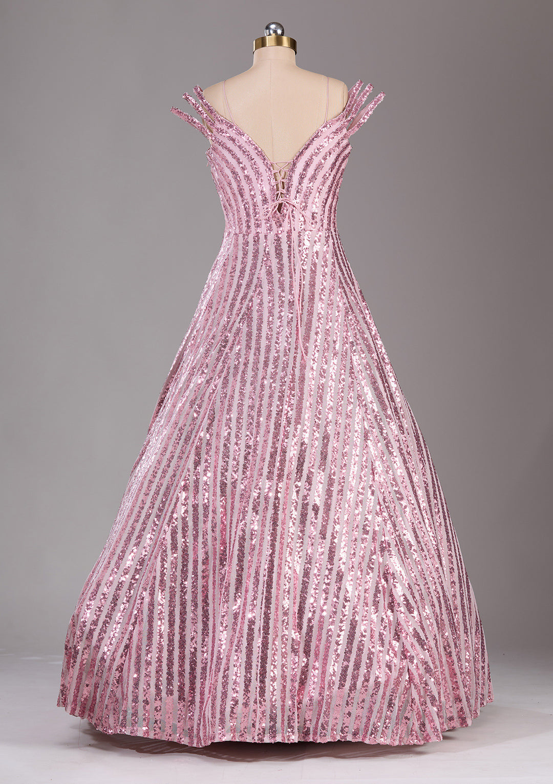 Pink Sequins Net Readymade Gown