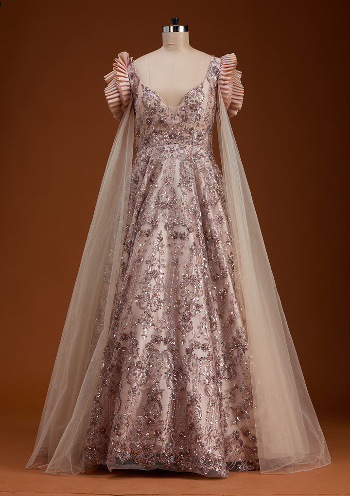 Light Brown Threadwork Net Gown