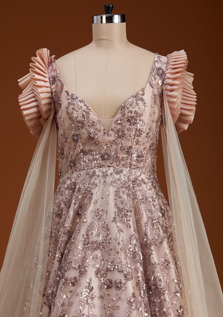 Light Brown Threadwork Net Gown