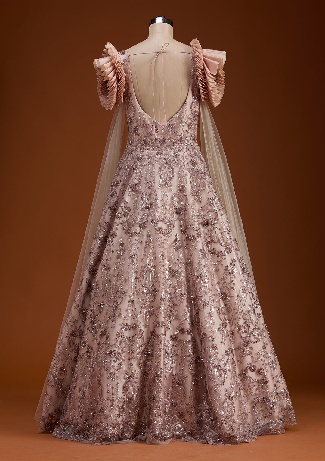 Light Brown Threadwork Net Gown