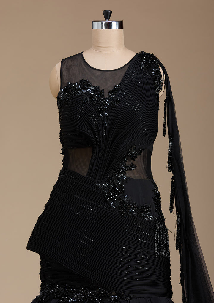 Koskii Satin Black Lehenga with Sequins – Elegant Evening Wear