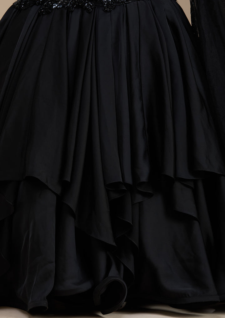 Koskii Satin Black Lehenga with Sequins – Elegant Evening Wear