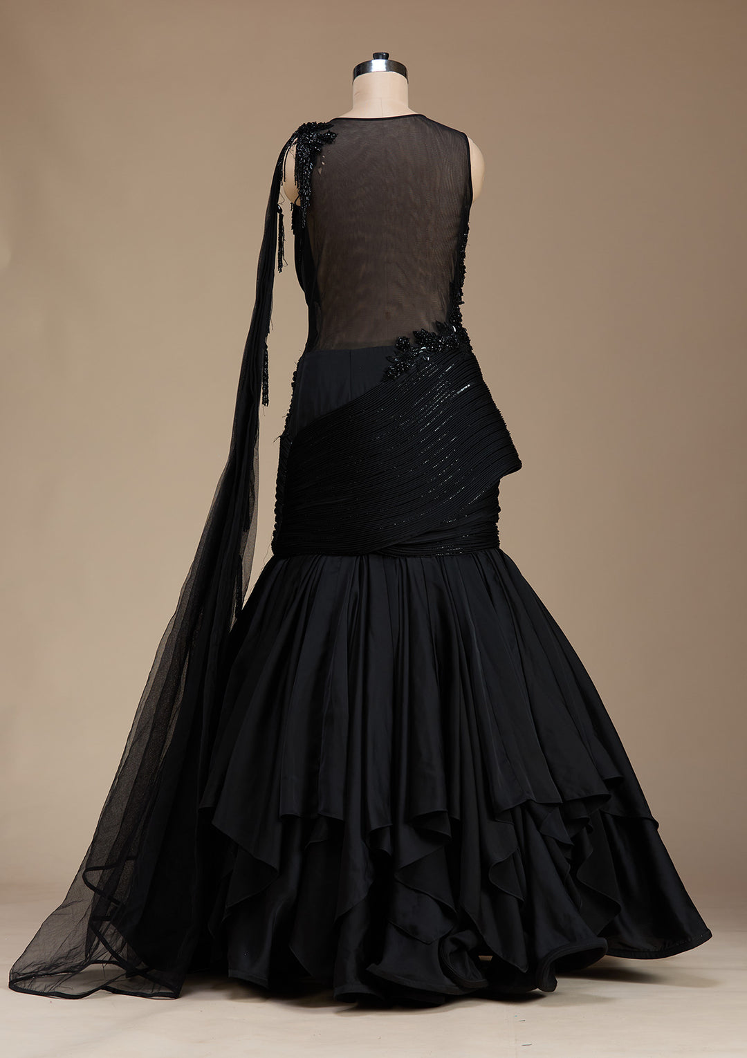 Koskii Satin Black Lehenga with Sequins – Elegant Evening Wear