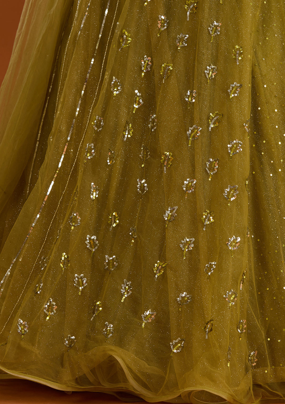 Mehendi Sequins Net Readymade Gown
