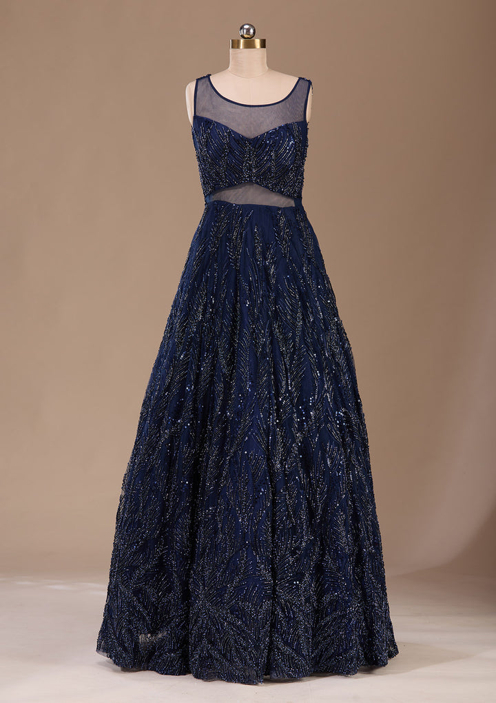 Navy Blue Cutdana Net Readymade Lehenga