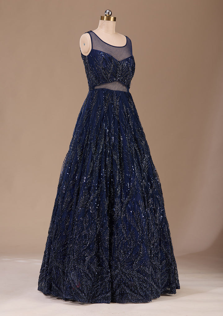 Navy Blue Cutdana Net Readymade Lehenga