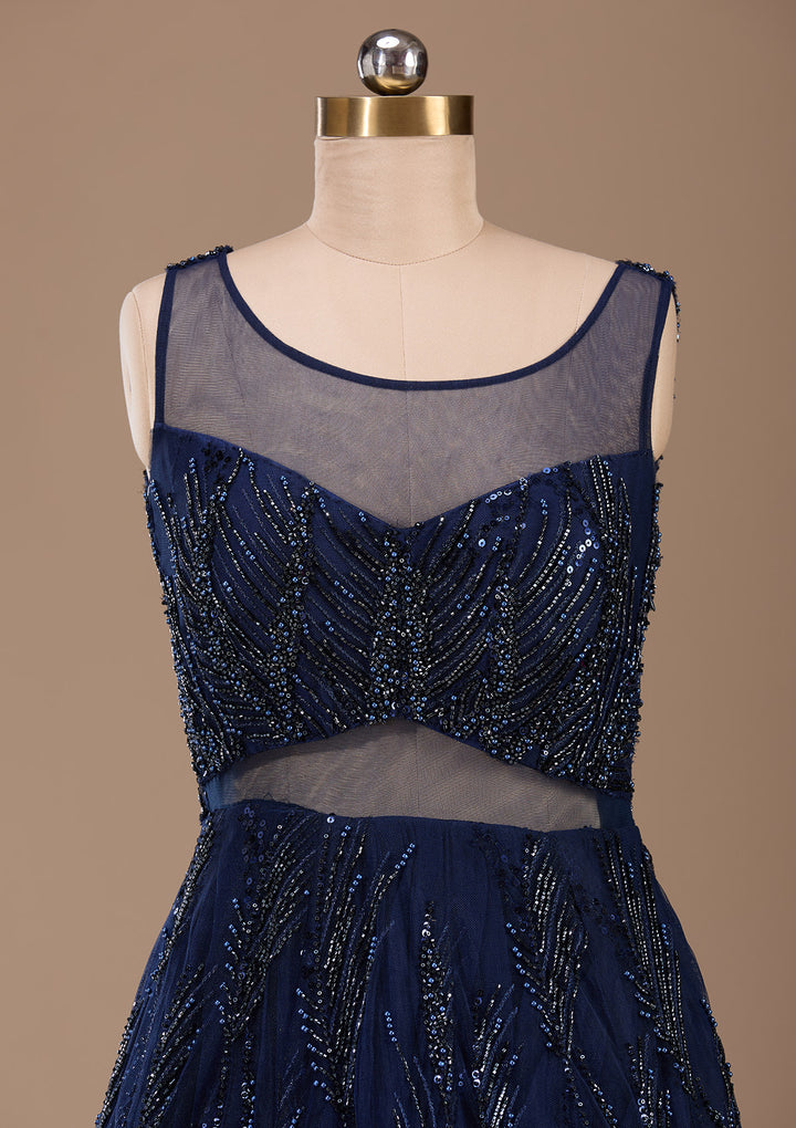 Navy Blue Cutdana Net Readymade Lehenga