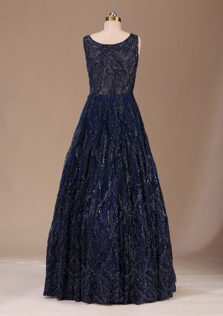 Navy Blue Cutdana Net Readymade Lehenga