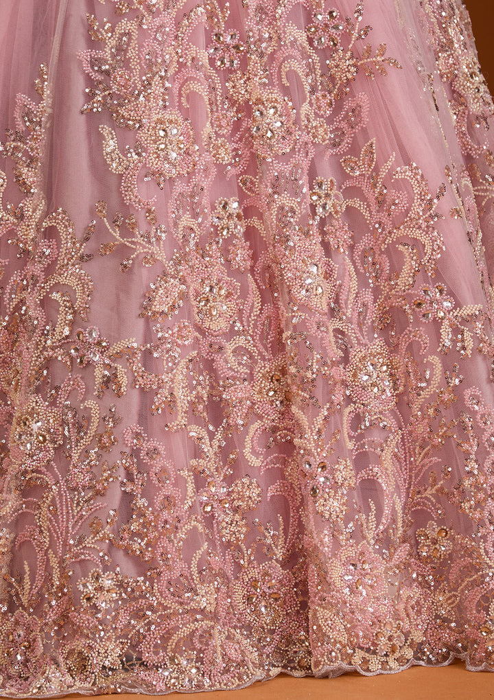 Pink Stonework Net Readymade Gown