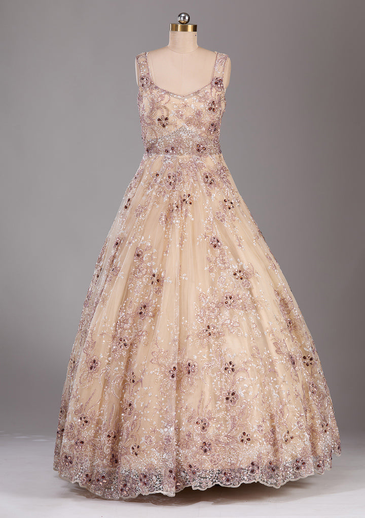 Beige Stonework Net Readymade Gown
