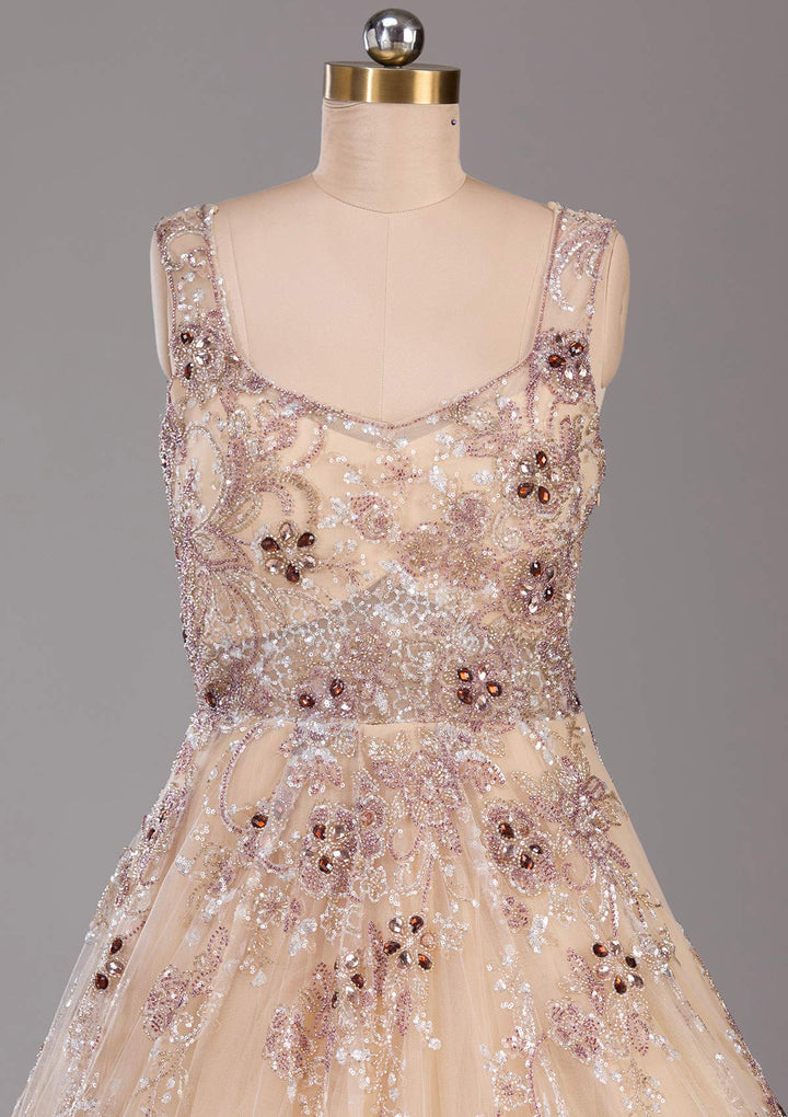 Beige Stonework Net Readymade Gown