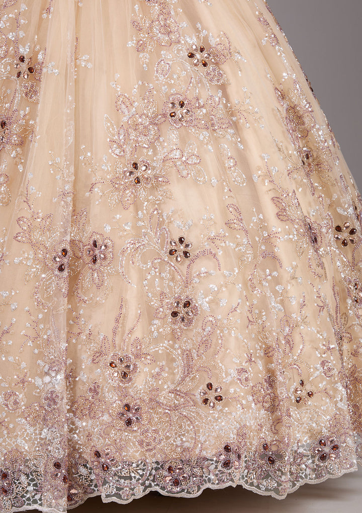 Beige Stonework Net Readymade Gown