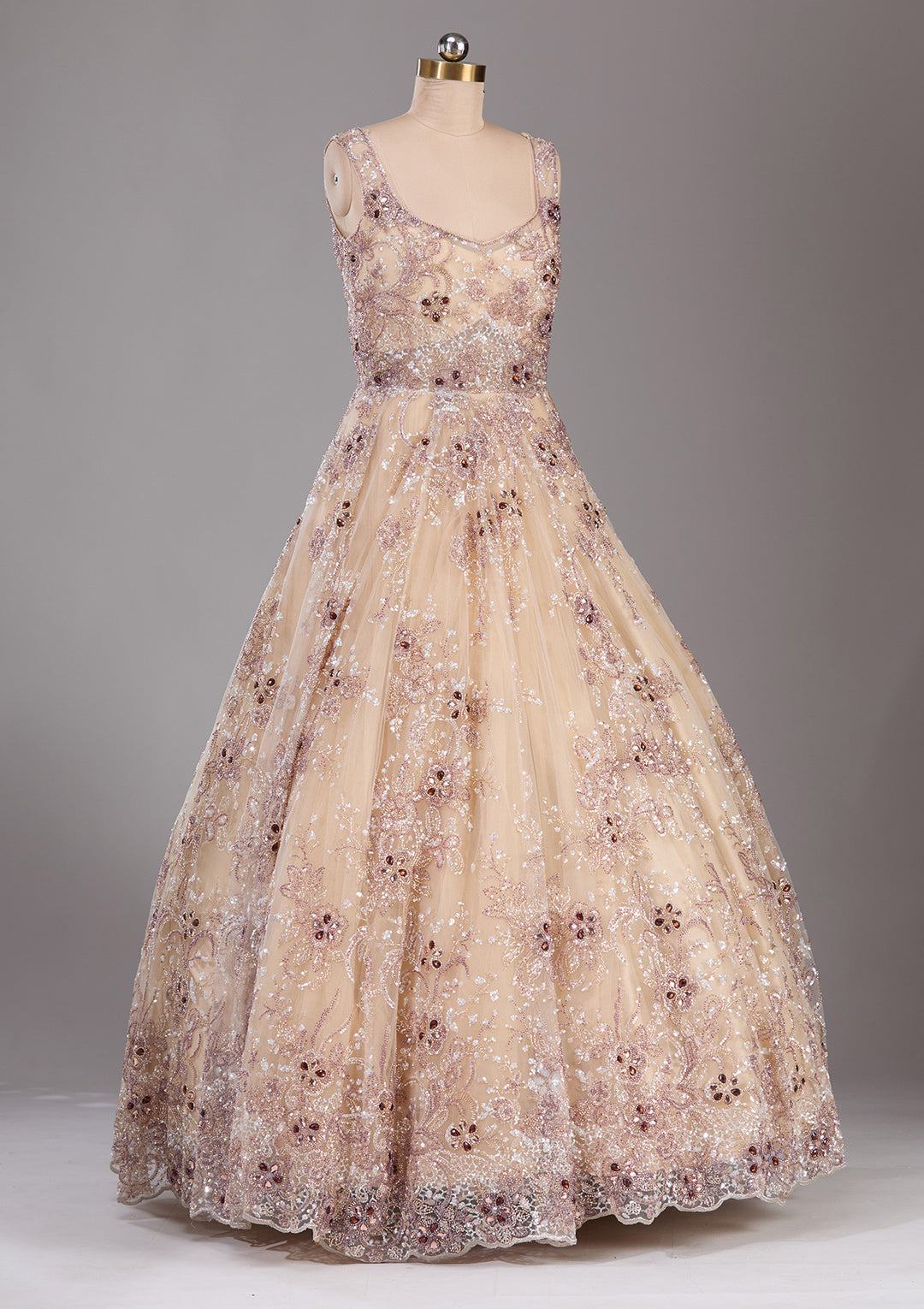 Beige Stonework Net Readymade Gown