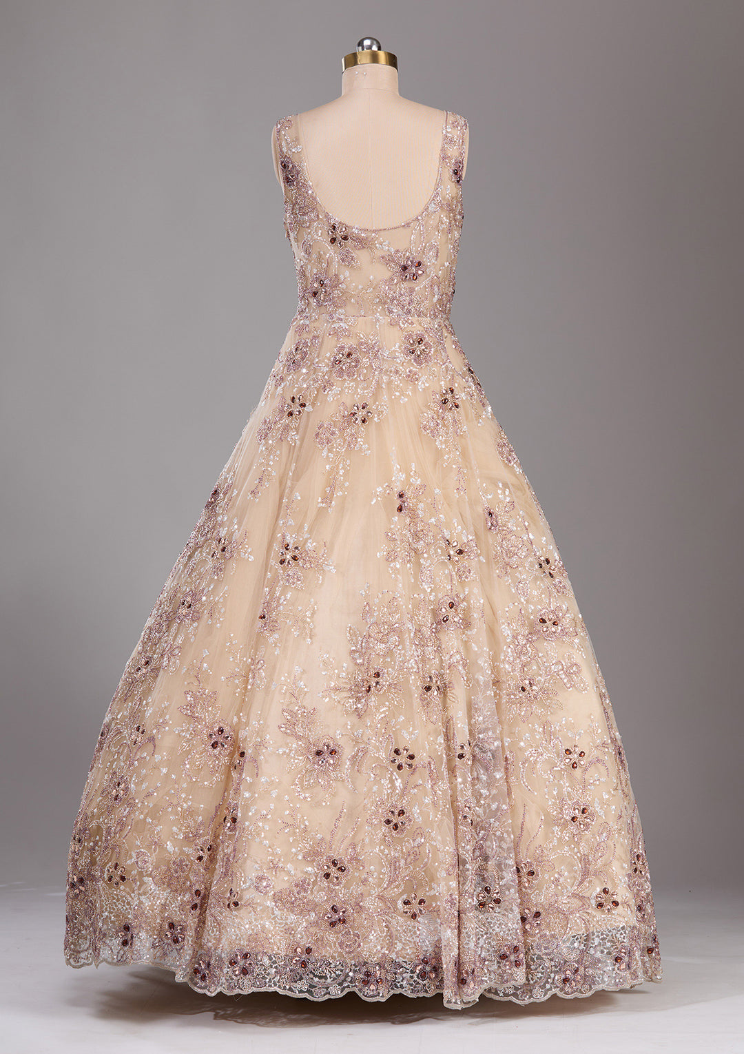 Beige Stonework Net Readymade Gown