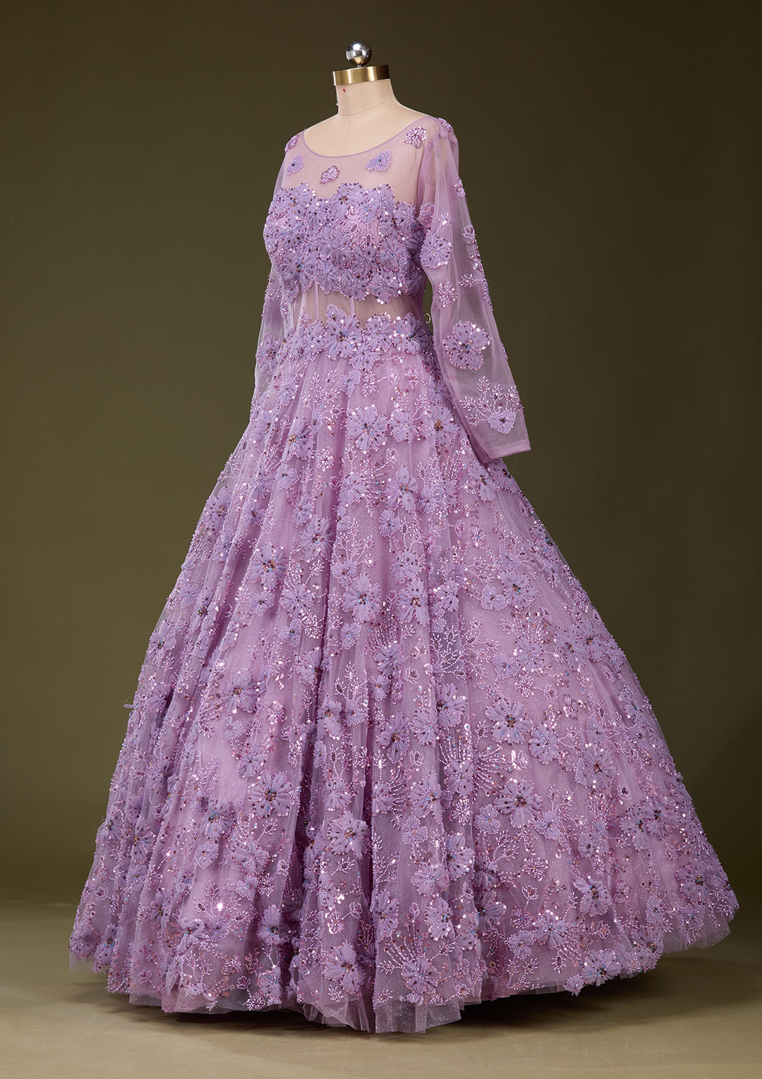 Purple Applique Net Gown