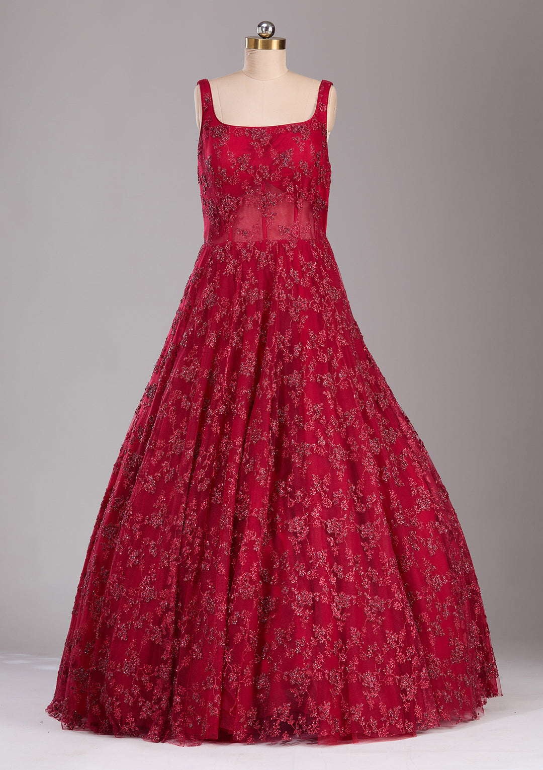 Koskii Net Red Glitter Embroidered Gown – Perfect for Evening Galas