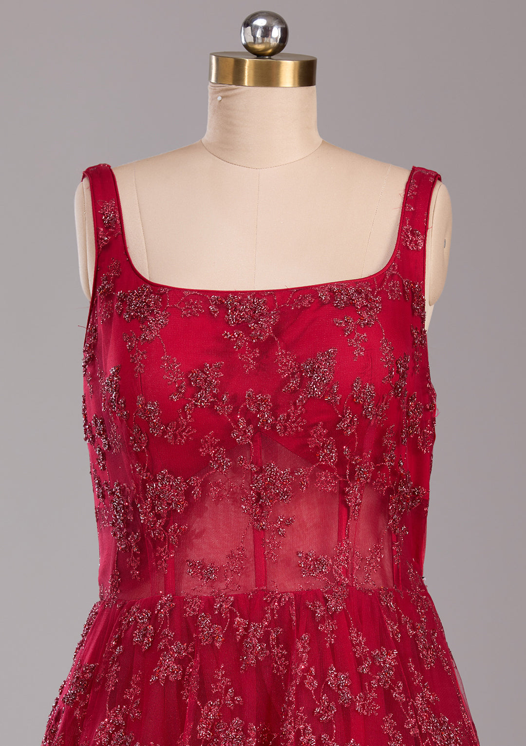Koskii Net Red Glitter Embroidered Gown – Perfect for Evening Galas