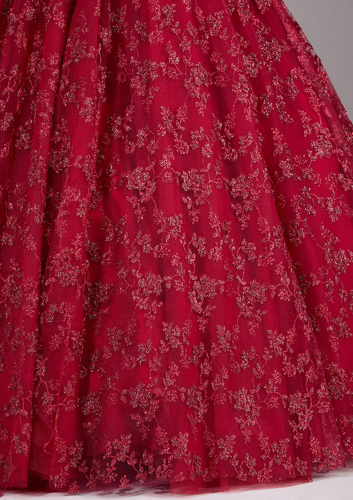 Koskii Net Red Glitter Embroidered Gown – Perfect for Evening Galas
