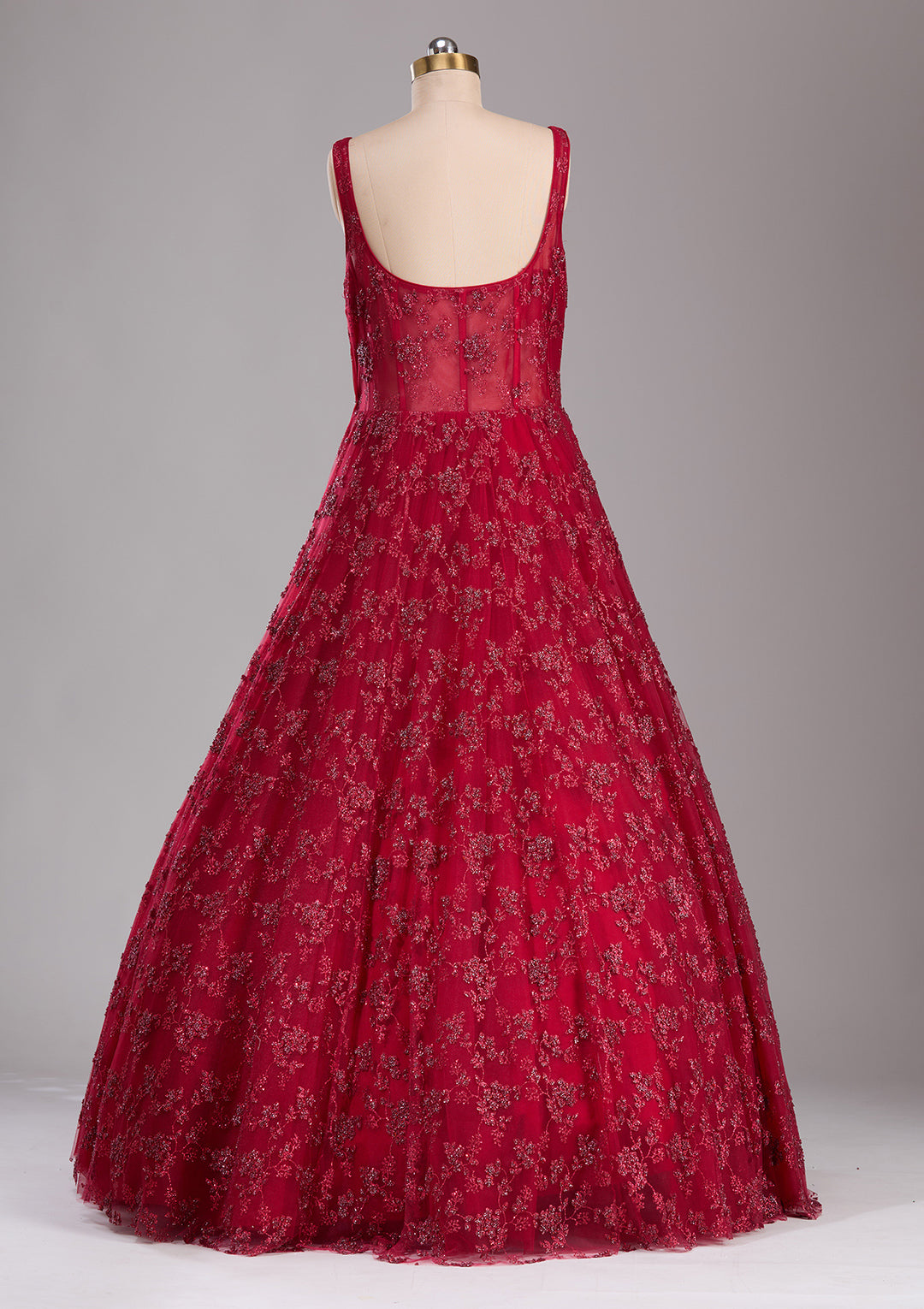 Koskii Net Red Glitter Embroidered Gown – Perfect for Evening Galas