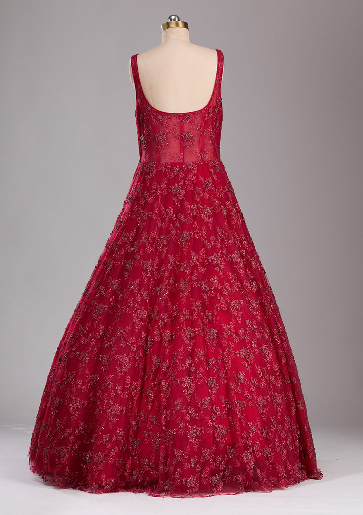 Koskii Net Red Glitter Embroidered Gown – Perfect for Evening Galas