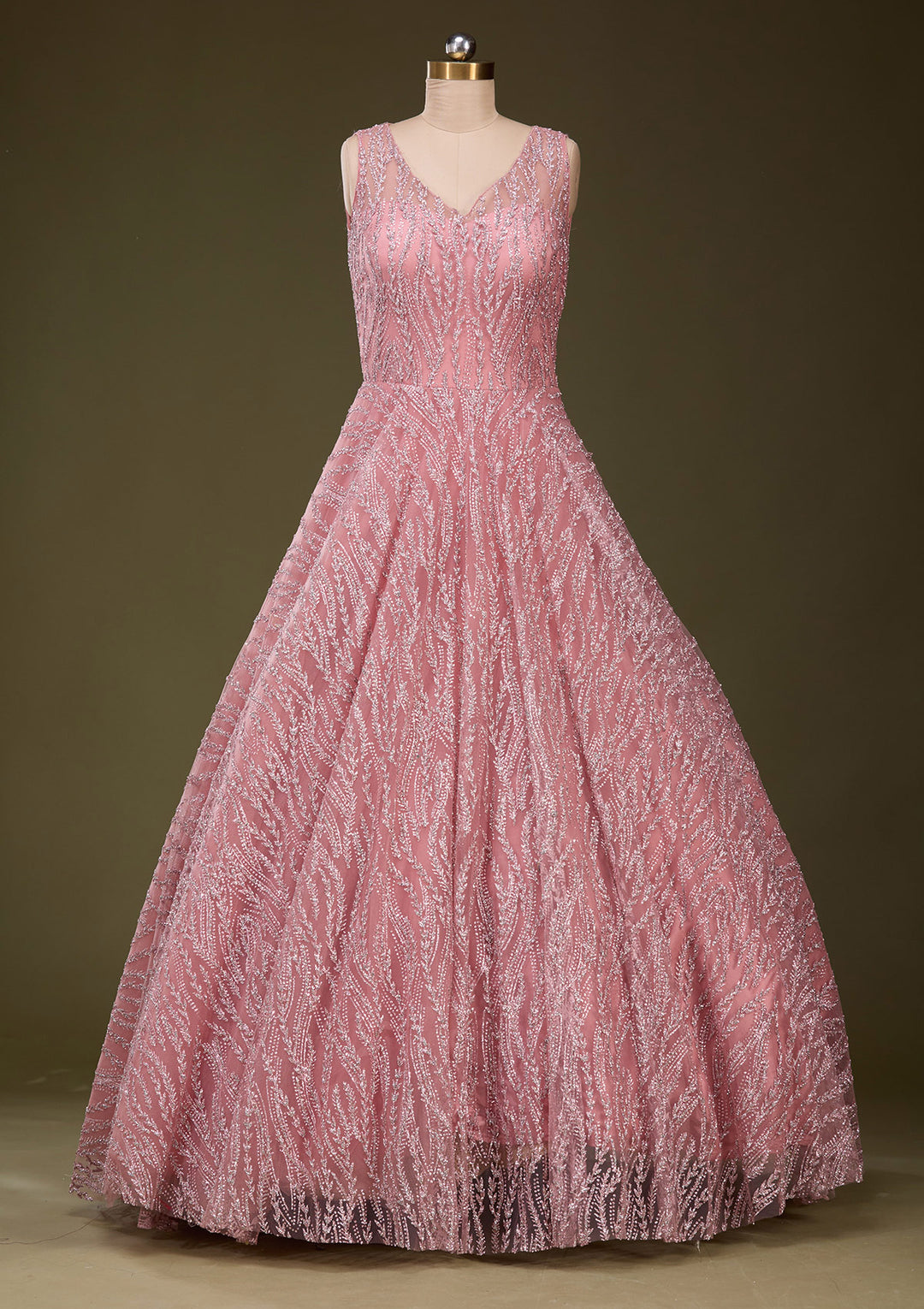 Koskii Net Pink Glitter Gown – Elegant Evening Wear