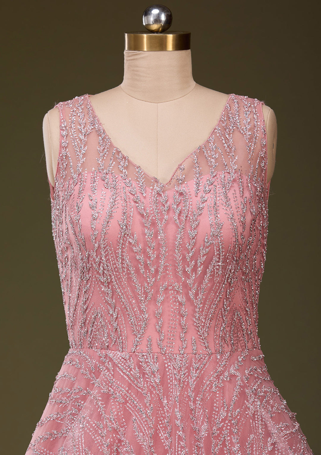 Koskii Net Pink Glitter Gown – Elegant Evening Wear