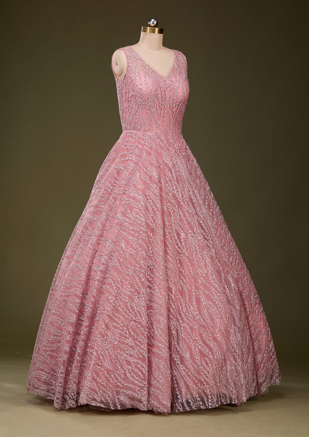 Koskii Net Pink Glitter Gown – Elegant Evening Wear