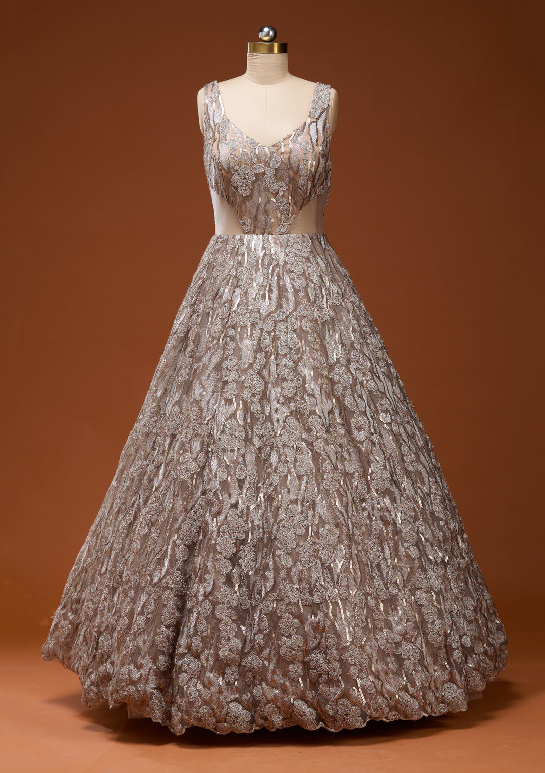 Gold Sequins Net Gown
