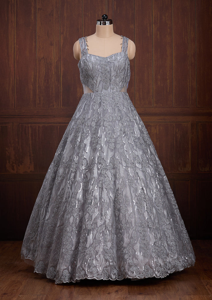 Grey Sequins Net Gown