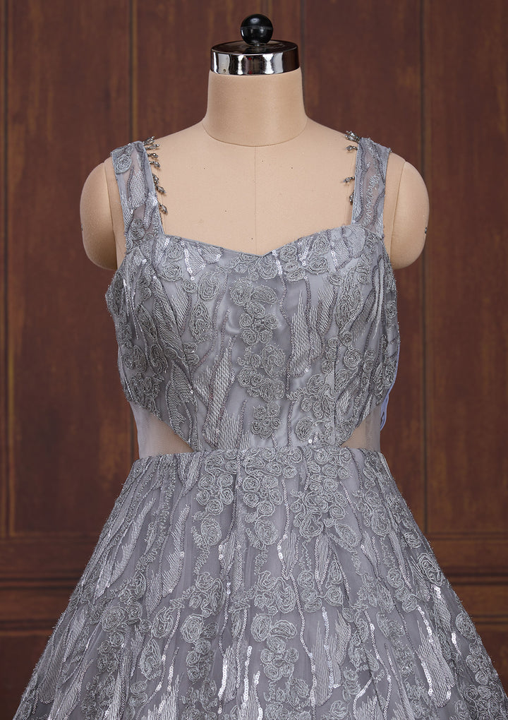 Grey Sequins Net Gown