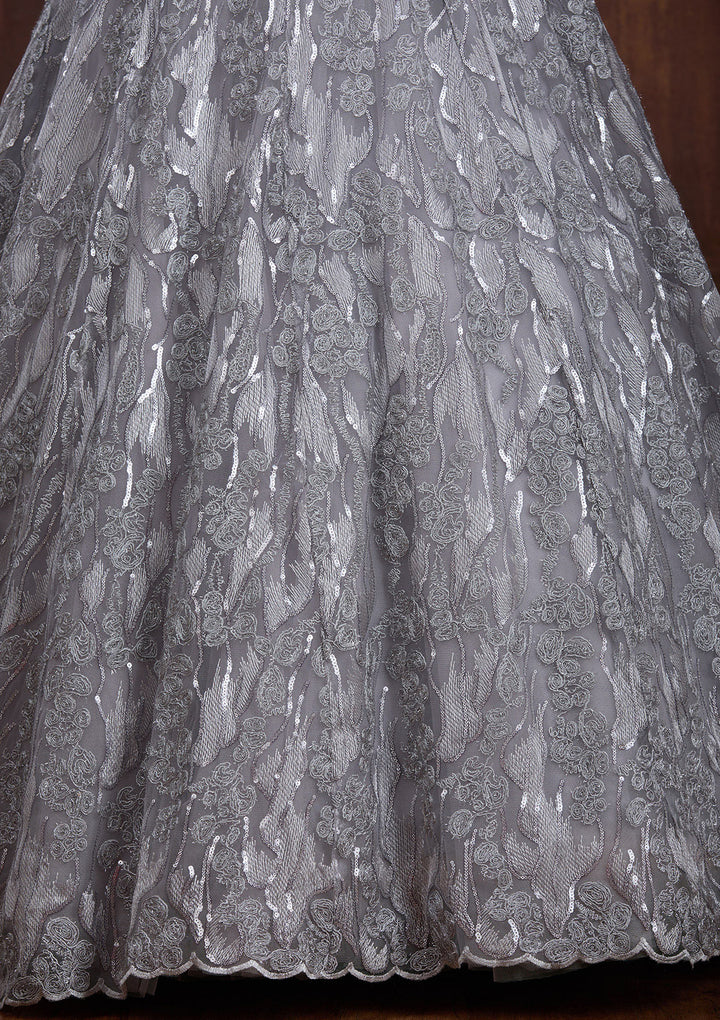 Grey Sequins Net Gown