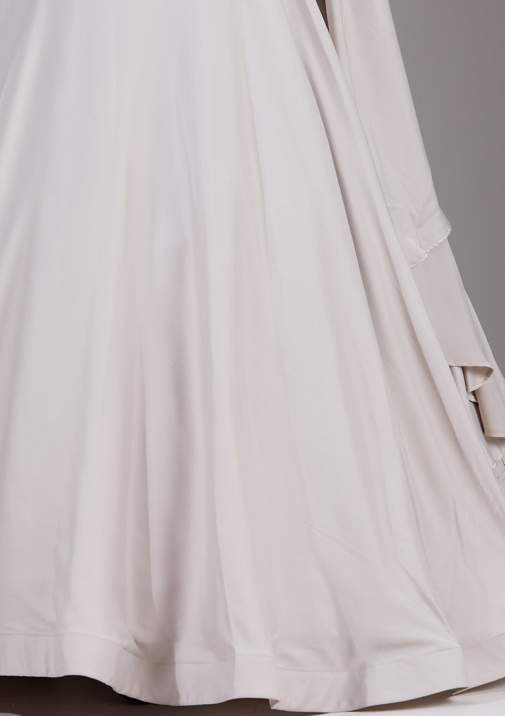 Cream Stonework Satin Readymade Gown