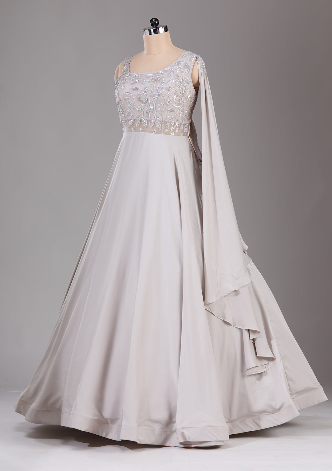 Cream Stonework Satin Readymade Gown