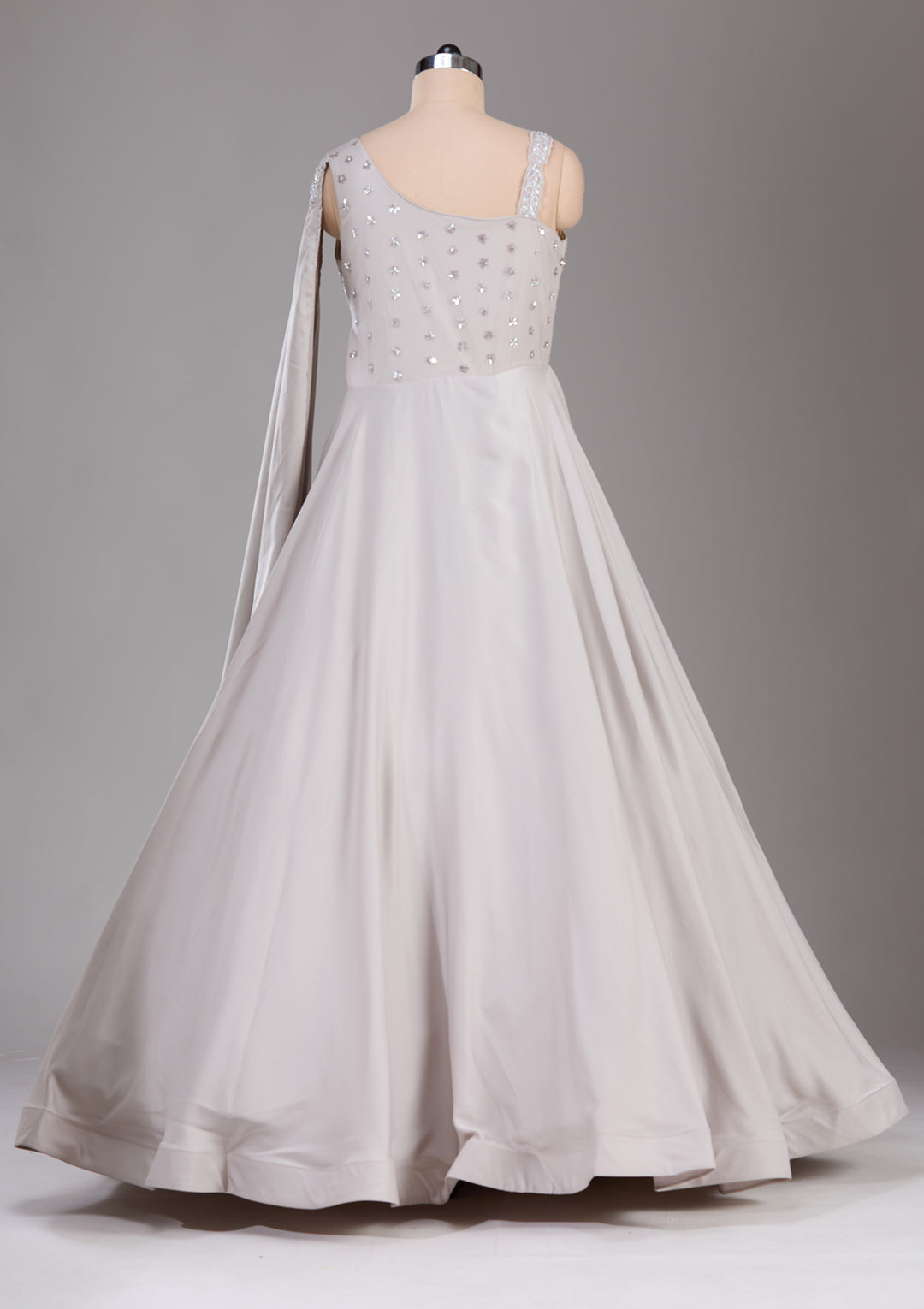 Cream Stonework Satin Readymade Gown