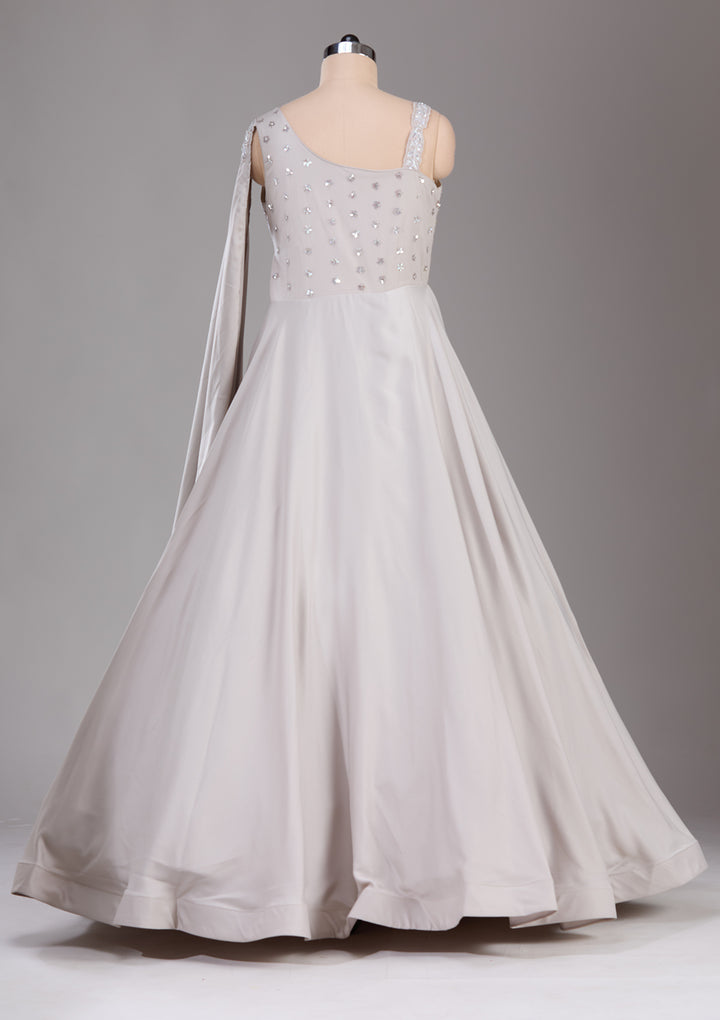 Cream Stonework Satin Readymade Gown