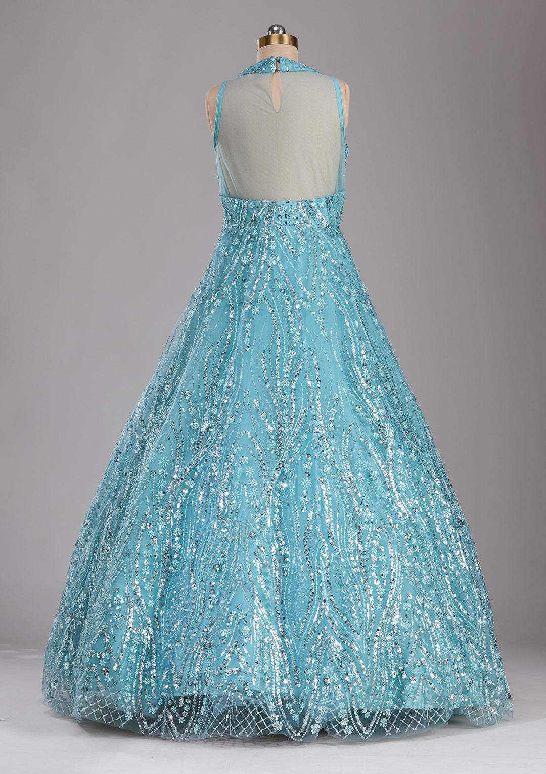 Sea Green Sequins Net Readymade Gown