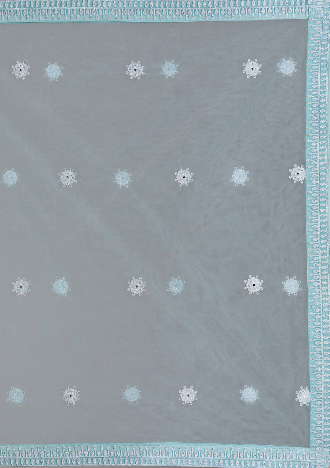 Sky Blue Silver Stonework Net Readymade Gown
