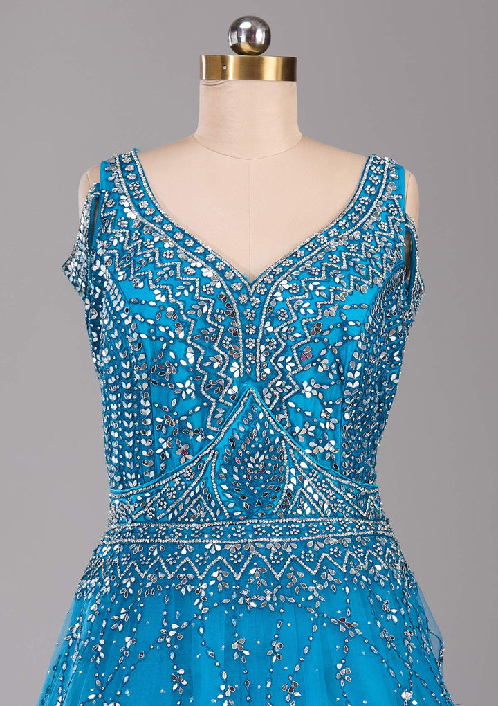 Koskii Blue Net Lehenga – Embellished with Silver Stonework