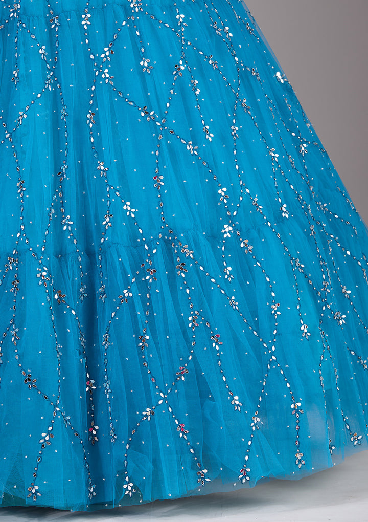 Koskii Blue Net Lehenga – Embellished with Silver Stonework
