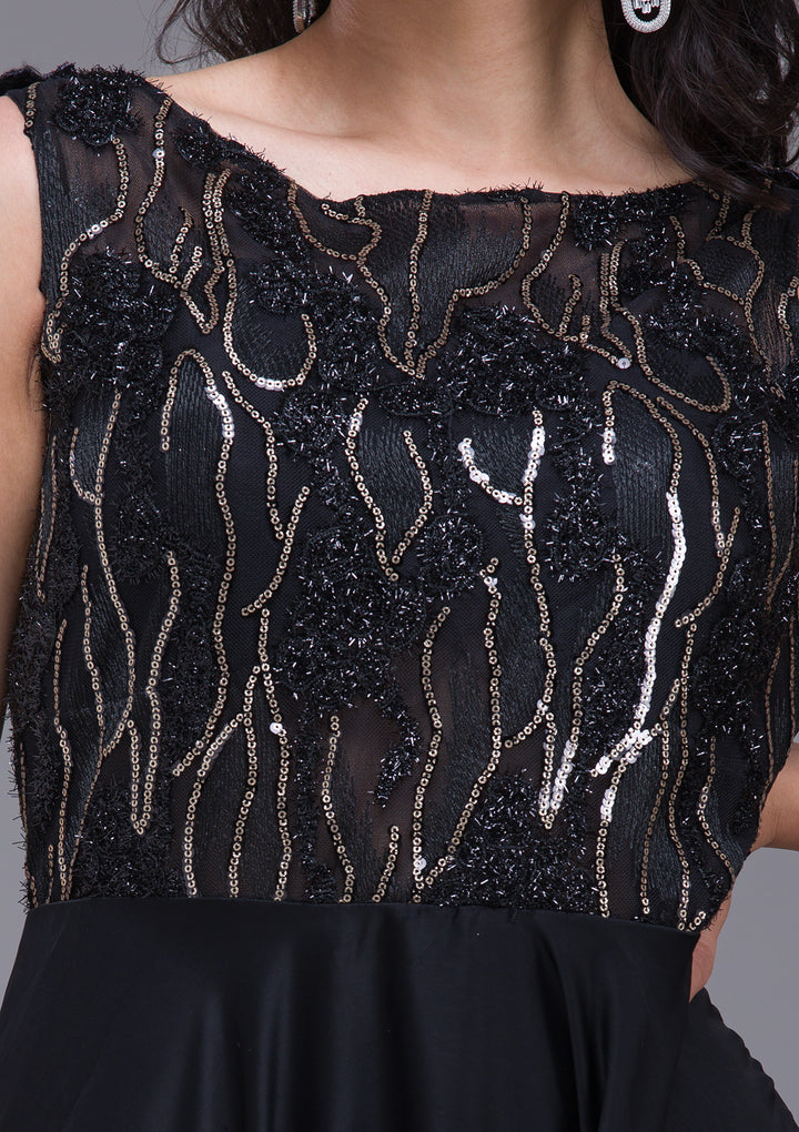 Black Sequins Satin Gown