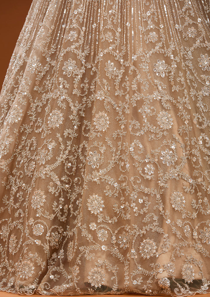Beige Stonework Net Gown